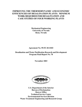 Minimum Work Required for Desalination and Case Studies of Four Working Plants