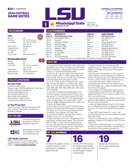 OPPONENT/TV TIME (CT) SERIES RECORD LSU Sept
