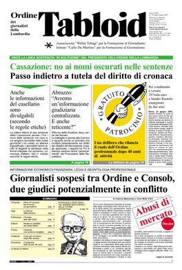 Giornalisti Sospesi Tra Ordine E Consob, Due Giudici Potenzialmente in Conflitto