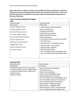 Great Yarmouth and Waveney PCN Groupings