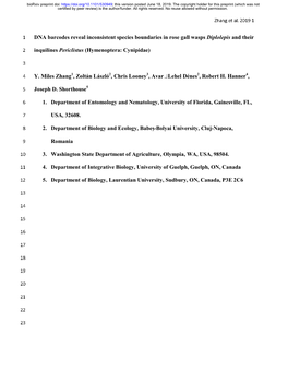 DNA Barcodes Reveal Inconsistent Species Boundaries in Rose Gall Wasps Diplolepis and Their