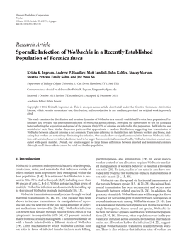 Sporadic Infection of Wolbachia in a Recently Established Population of Formica Fusca