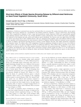 Sized Herbivores on Sand Forest Vegetation Community, South Africa