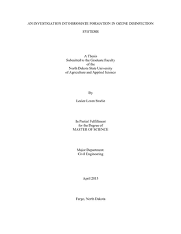 An Investigation Into Bromate Formation in Ozone Disinfection