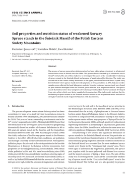 Soil Properties and Nutrition Status of Weakened Norway Spruce Stands in the Śnieżnik Massif of the Polish Eastern Sudety Mountains
