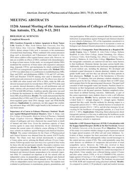 112Th Annual Meeting of the American Association of Colleges of Pharmacy, San Antonio, TX, July 9-13, 2011