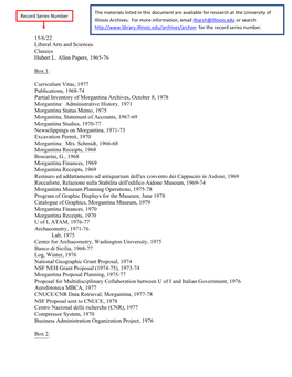 15/6/22 Liberal Arts and Sciences Classics Hubert L. Allen Papers, 1965-76