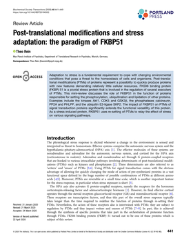 Post-Translational Modifications and Stress Adaptation: the Paradigm of FKBP51