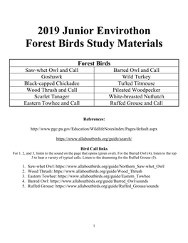 2019 Junior Envirothon Forest Birds Study Materials