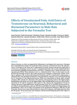 Effects of Unsaturated Fatty Acid Esters of Testosterone on Neuronal, Behavioral and Hormonal Parameters in Male Rats Subjected to the Formalin Test