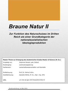 Braune Natur II Zur Funktion Des Naturschutzes Im Dritten Reich Als