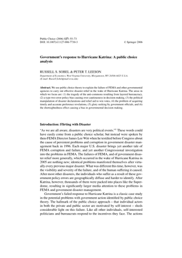 Government's Response to Hurricane Katrina: a Public Choice Analysis