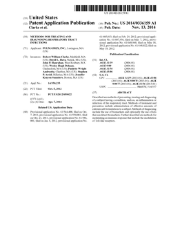 Patent Application Publication Oo) Pub. No.: US 2014/0336159 Al Clarke Et Al