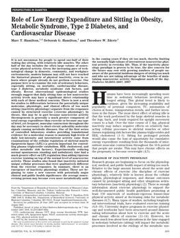 Role of Low Energy Expenditure and Sitting in Obesity, Metabolic Syndrome, Type 2 Diabetes, and Cardiovascular Disease Marc T