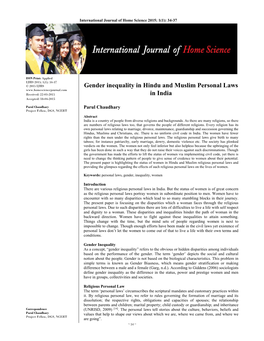 Gender Inequality in Hindu and Muslim Personal Laws in India