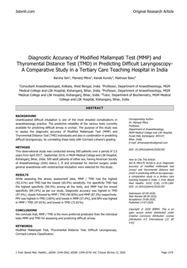 Diagnostic Accuracy of Modified Mallampati Test (MMP)