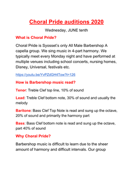 Choral Pride Auditions 2020