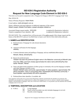 ISO 639-3 2010 Series Change Request: New Code Element Request