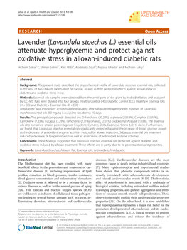 Lavender (Lavandula Stoechas L.) Essential Oils Attenuate