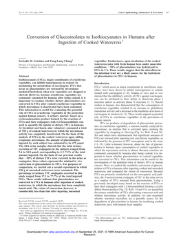 Conversion of Glucosinolates to Isothiocyanates in Humans After Ingestion of Cooked Watercress1