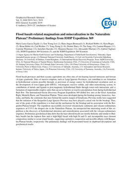 Flood Basalt-Related Magmatism and Mineralization in the Naturaliste Plateau? Preliminary ﬁndings from IODP Expedition 369