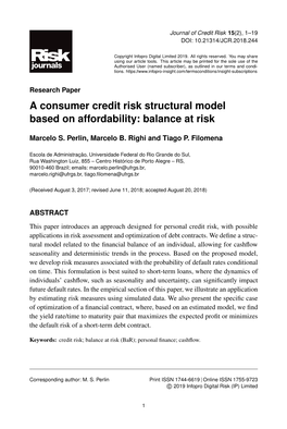 A Consumer Credit Risk Structural Model Based on Affordability: Balance at Risk