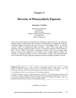 Chapter 8 Diversity of Photosynthetic Pigments