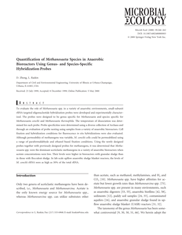 Quantification of Methanosaeta Species in Anaerobic Bioreactors Using Genus- and Species-Specific Hybridization Probes