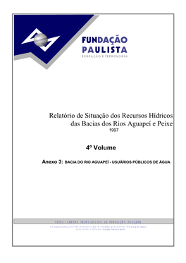 Relatório De Situação Dos Recursos Hídricos Das Bacias Dos Rios Aguapeí E Peixe 1997