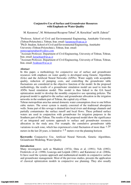 Conjunctive Use of Surface and Groundwater Resources with Emphasis on Water Quality