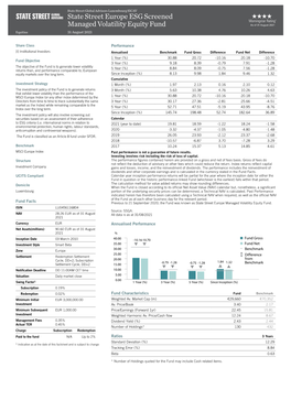 Fact Sheet:State Street Europe ESG Screened Managed Volatility Equity