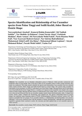 Species Identification and Relationship of Sea Cucumber Species from Pulau Tinggi and Sedili Kechil, Johor Based on Ossicle Shape