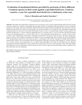 Evaluation of Mechanical Defense Provided by Pericarps of Three Different Crotalaria Species to Their Seeds Against a Specialist