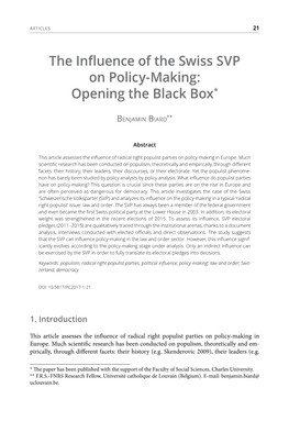 The Influence of the Swiss SVP on Policy-Making: Opening the Black Box*