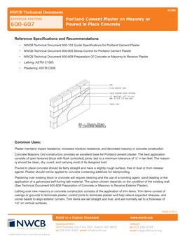 Portland Cement Plaster on Masonry Or Poured in Place Concrete