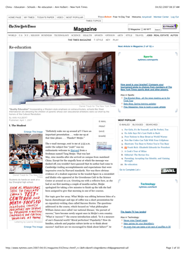 China - Education - Schools - Re-Education - Ann Hulbert - New York Times 04/02/2007 08:37 AM