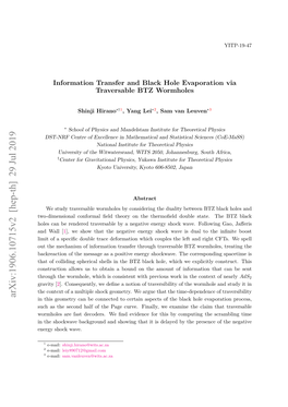 Arxiv:1906.10715V2 [Hep-Th] 29 Jul 2019