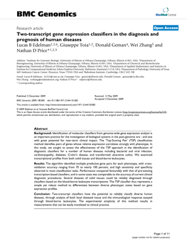 Two-Transcript Gene Expression Classifiers in the Diagnosis And