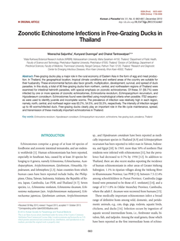 Zoonotic Echinostome Infections in Free-Grazing Ducks in Thailand