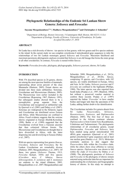 Phylogenetic Relationships of the Endemic Sri Lankan Shrew Genera: Solisorex and Feroculus