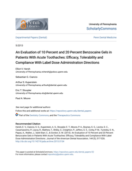 An Evaluation of 10 Percent and 20 Percent Benzocaine Gels