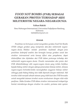 Food Not Bombs (Fnb) Sebagai Gerakan Protes Terhadap Aksi Militeristik Negara-Negara Dunia