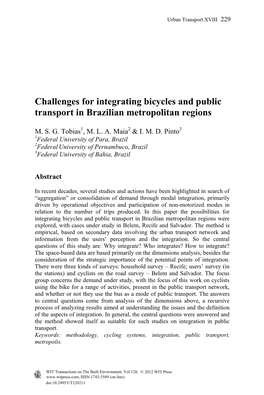 Challenges for Integrating Bicycles and Public Transport in Brazilian Metropolitan Regions