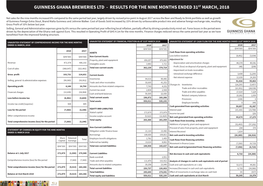 Guinness Ghana Breweries Ltd - Results for the Nine Months Ended 31St March, 2018