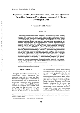 Superior Growth Characteristics, Yield, and Fruit Quality in Promising European Pear ( Pyrus Communis L.) Chance Seedlings in Iran