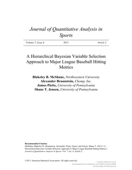 A Hierarchical Bayesian Variable Selection Approach to Major League Baseball Hitting Metrics