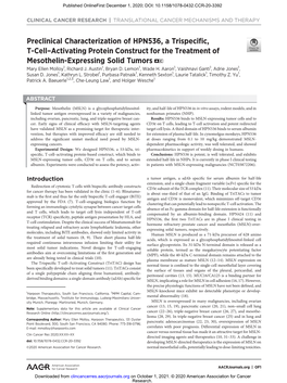 Preclinical Characterization of HPN536, a Trispecific, T-Cell− Activating Protein Construct for the Treatment of Mesothelin-Expressing Solid Tumors