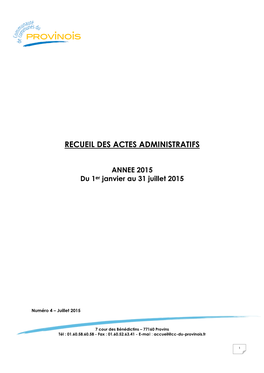 Recueil Des Actes Administratifs