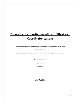 Enhancing the Functioning of the UN Resident Coordinator System