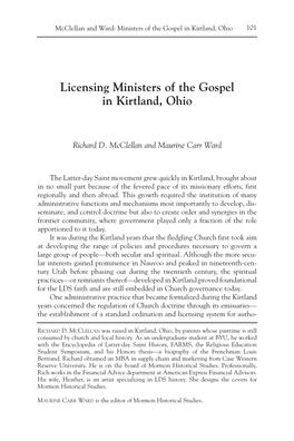 Licensing Ministers of the Gospel in Kirtland, Ohio